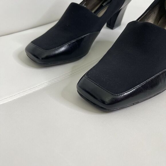 Naturalizer Heeled Loafers Pumps Sz 8.5 Black Leather Block Heels Office Classic - Picture 7 of 16